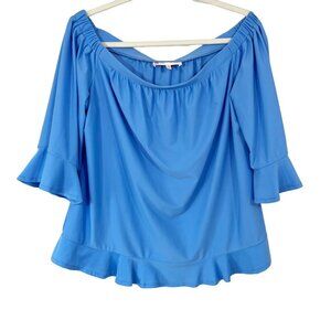 Jude Connally Blue Off the Shoulder Top Jude Cloth Ruffle Trim - Size XL